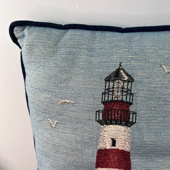 Nautical Lighthouse Tapestry Pillow Beach House Ocean Sea Boating 19”x12” - Picture 3 of 9